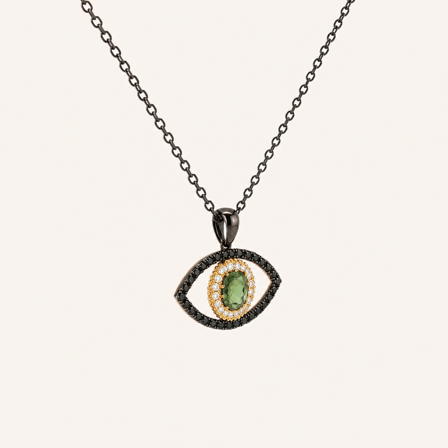 Tichi 'Evil Eye' Black Rhodium & Diamond Necklace - Psylish