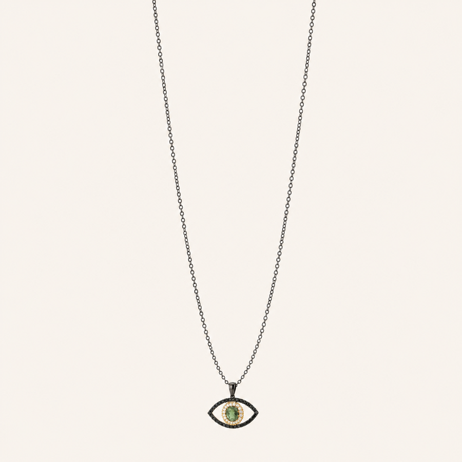 Tichi 'Evil Eye' Black Rhodium & Diamond Necklace - Psylish