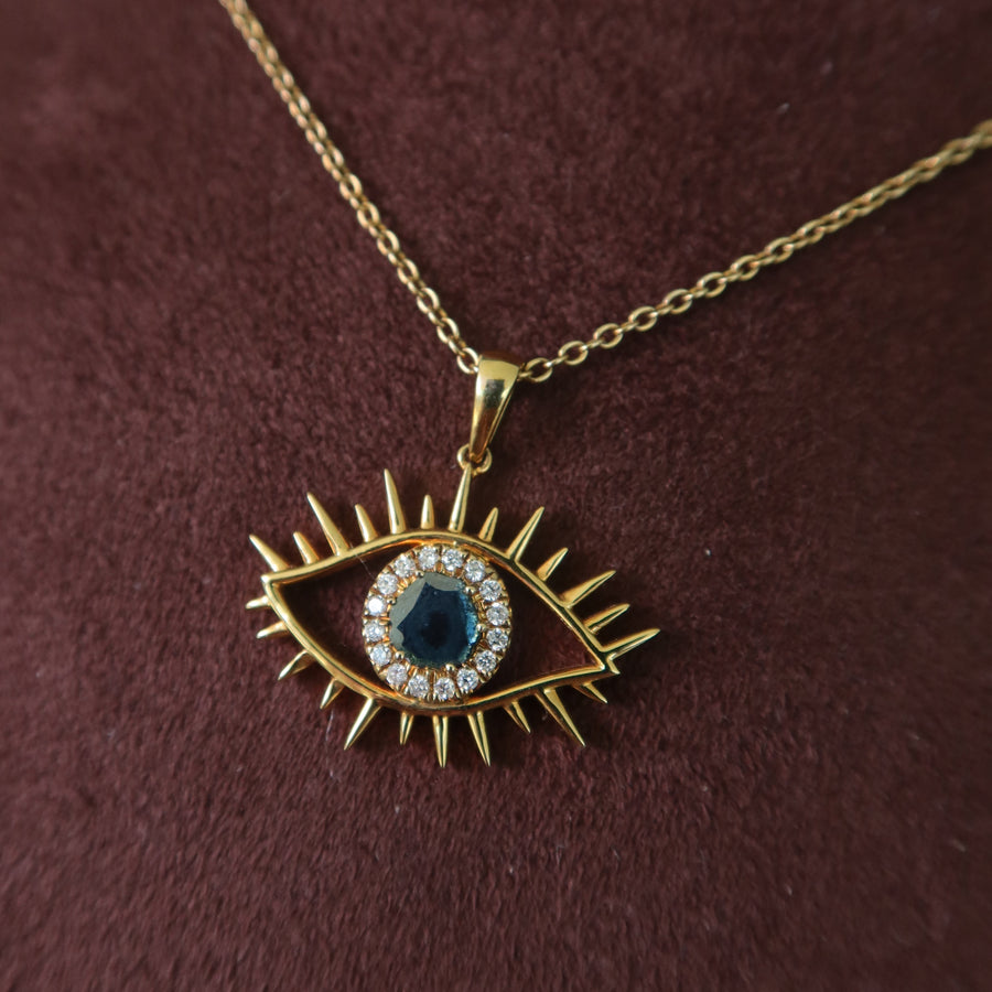 Tichi 'Evil Eye' Blue Slice Diamond Necklace - Psylish