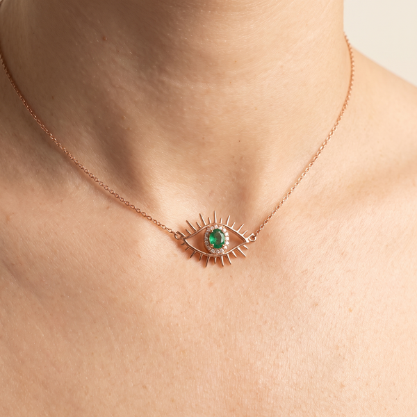Tichi 'Evil Eye' Choker Emerald Necklace Rose Gold