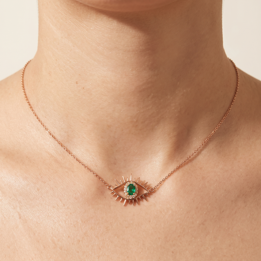 Tichi 'Evil Eye' Choker Emerald Necklace Rose Gold