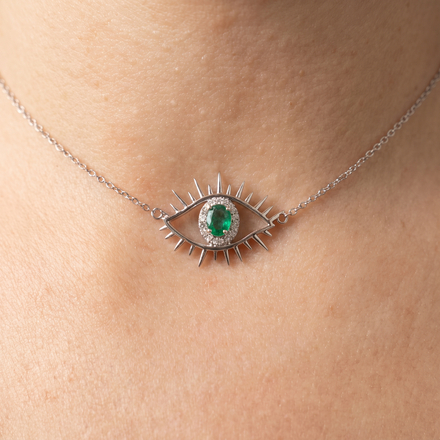 Tichi 'Evil Eye' Choker Emerald Necklace White Gold