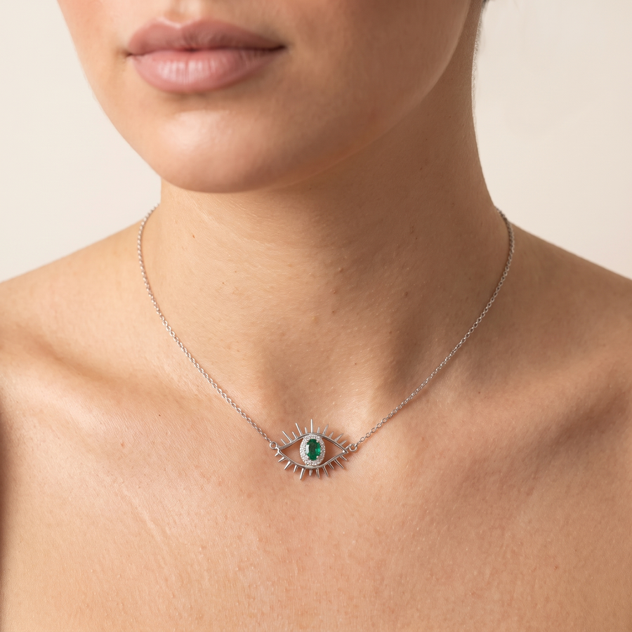 Tichi 'Evil Eye' Choker Emerald Necklace White Gold
