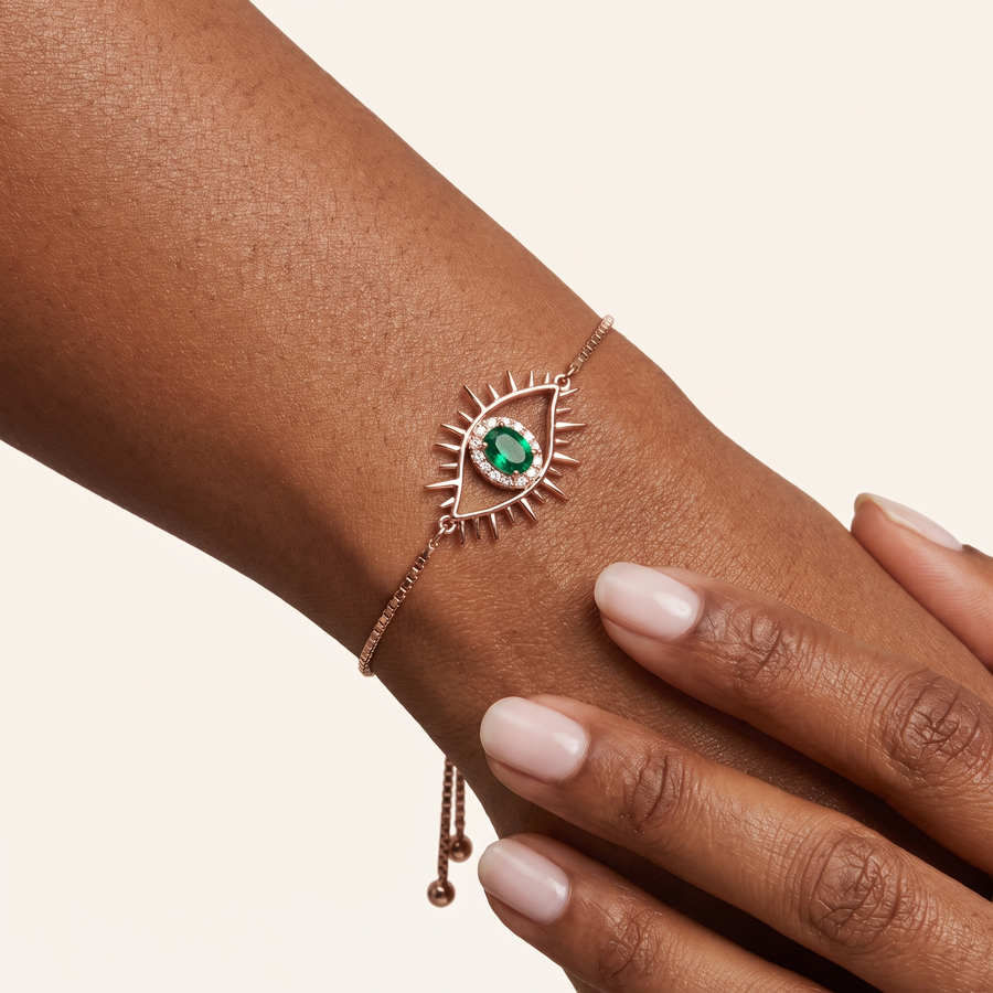 Tichi 'Evil Eye' Emerald Bracelet Rose Gold