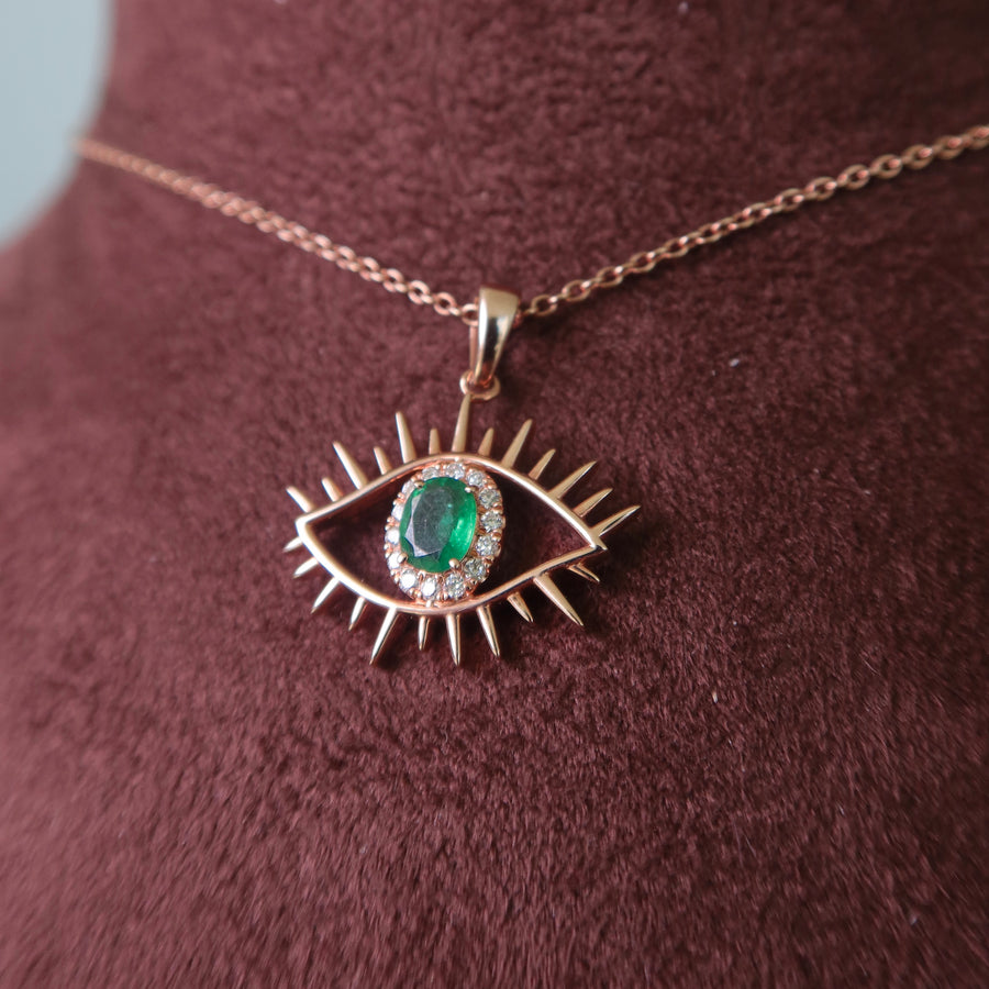 Tichi 'Evil Eye' Emerald Necklace Yellow Gold