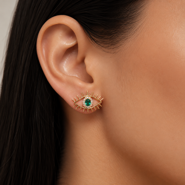 Tichi 'Evil Eye' Emerald Stud Earrings - Psylish