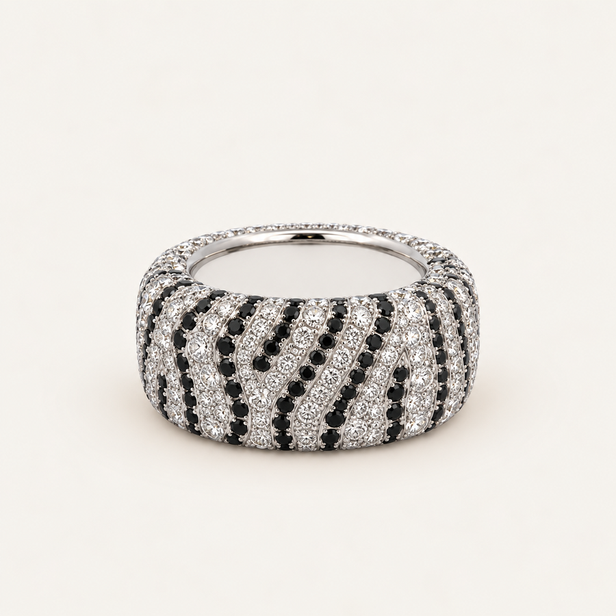 Wild animal-print Oura Ring cover for Gen 3 and 4, black and white pavé