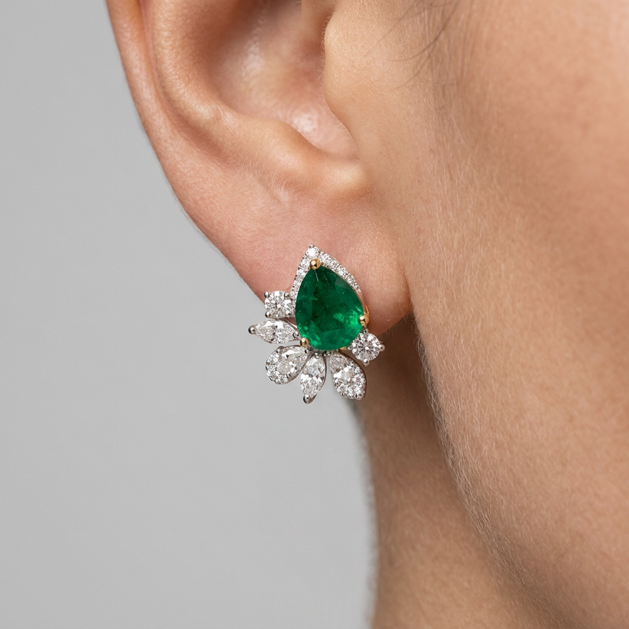 Zarah Emerald Diamond Earrings - Psylish